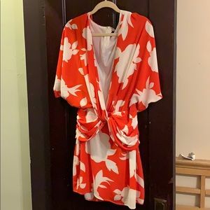 Large red orange floral mini dress only worn once